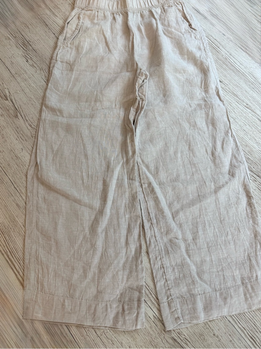 Tahari Wide Leg Elastic Waist Pull on Beige Linen Pants with Pockets S - Picture 2 of 10